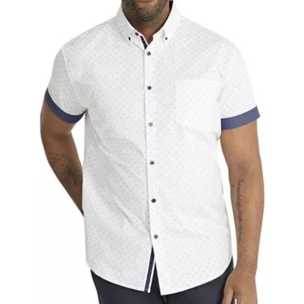 Johnny Bigg Palmer Print Stretch Button‎ Down White Stretch Mens Shirt Sz 7XL